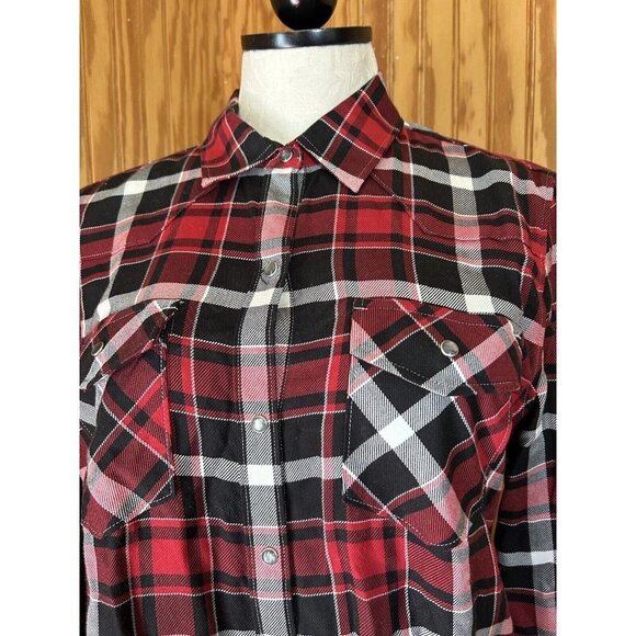 UNTUCKit For her Knit Plaid Button Up Shirt Womens Black & Red Western 8 - Picture 4 of 9